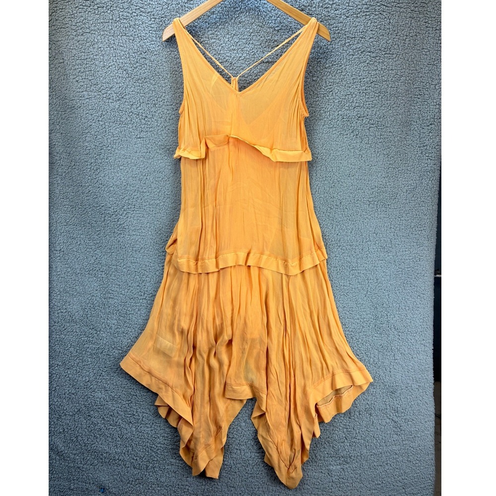 Anthropologie Dress Women's Small Orange Tiered Sheer Overlay V-Neck Sleeveless - Picture 12 of 14